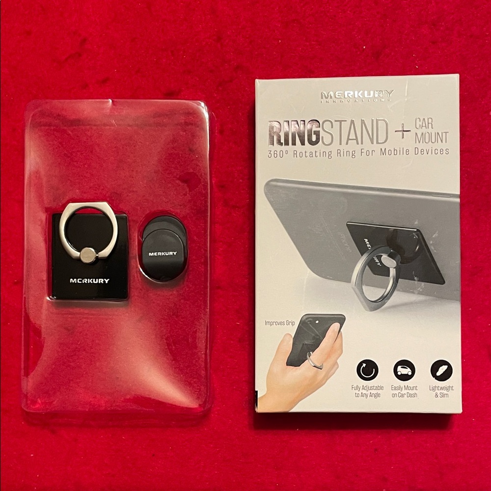 Black Ring Stand + Car Mount for Mobile Devices